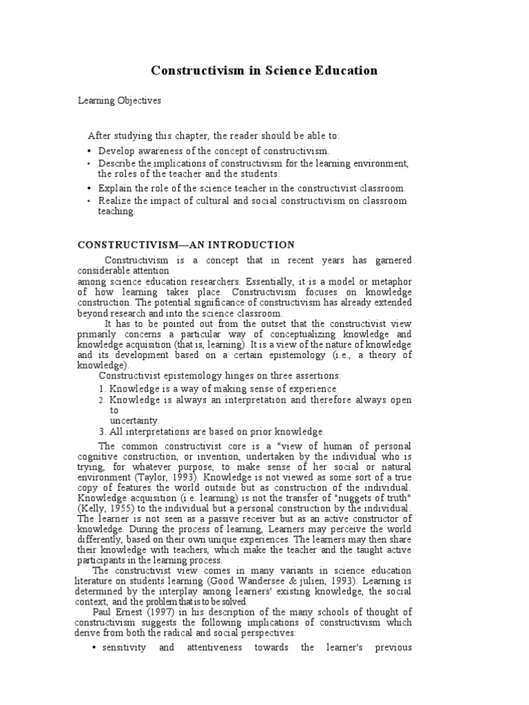 Constructivism for Science Educators | PDF | Constructivism (Philosophy ...