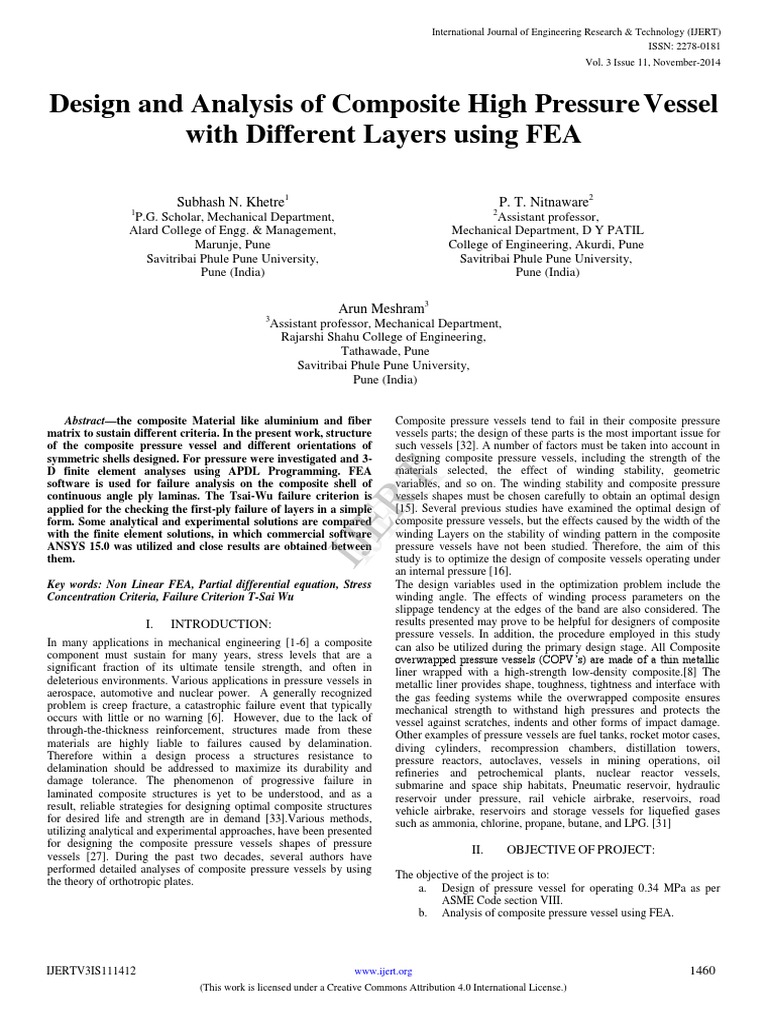 Analysis of Failure in Composite High Pressure Vessels with Varying ...