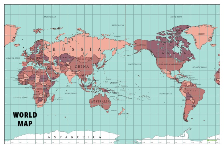 WorldMapPosterAustraliaCentreColourWithLinesOfLatitudeAndLongitude 1866382 PDF