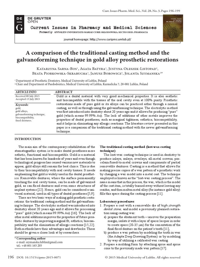 A Comparison of The Traditional Casting Method and The Galvanoforming ...