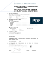 Formulario de Autorización para La Publicación Electrónica de Las Tesis