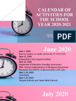 Calendar of Activities For The School Year 2020-2021