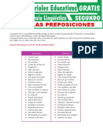 Uso de Las Preposiciones para Segundo Grado de Secundaria