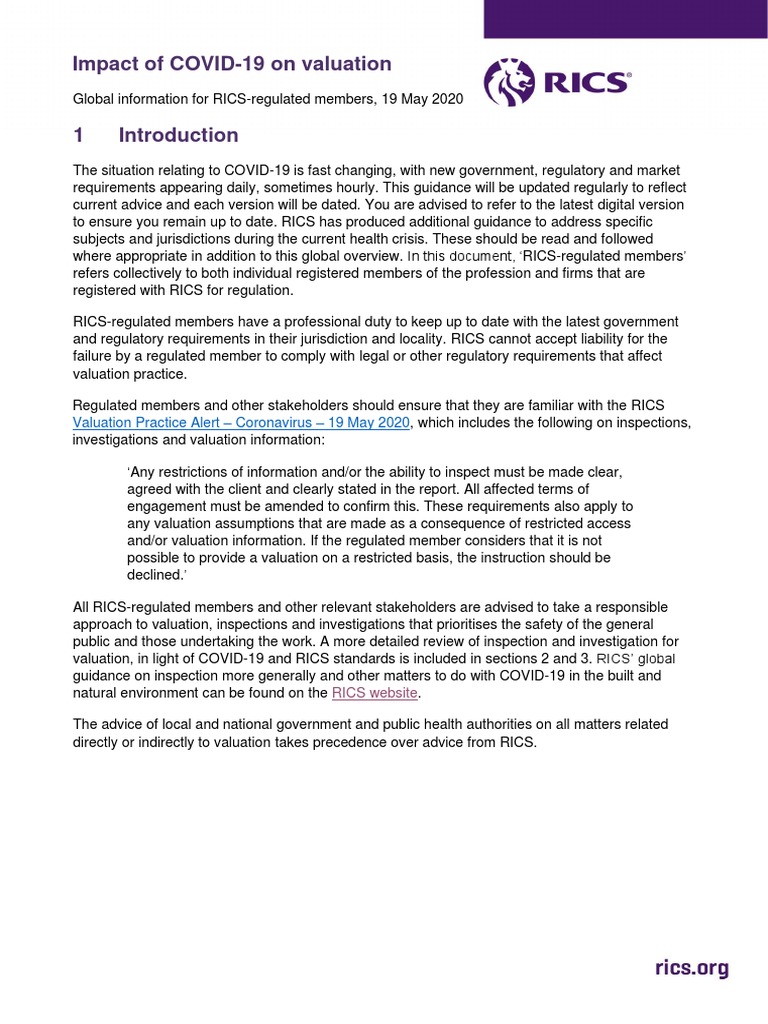 COVID-19's Impact on Valuation Practices | PDF | Real Estate Appraisal ...