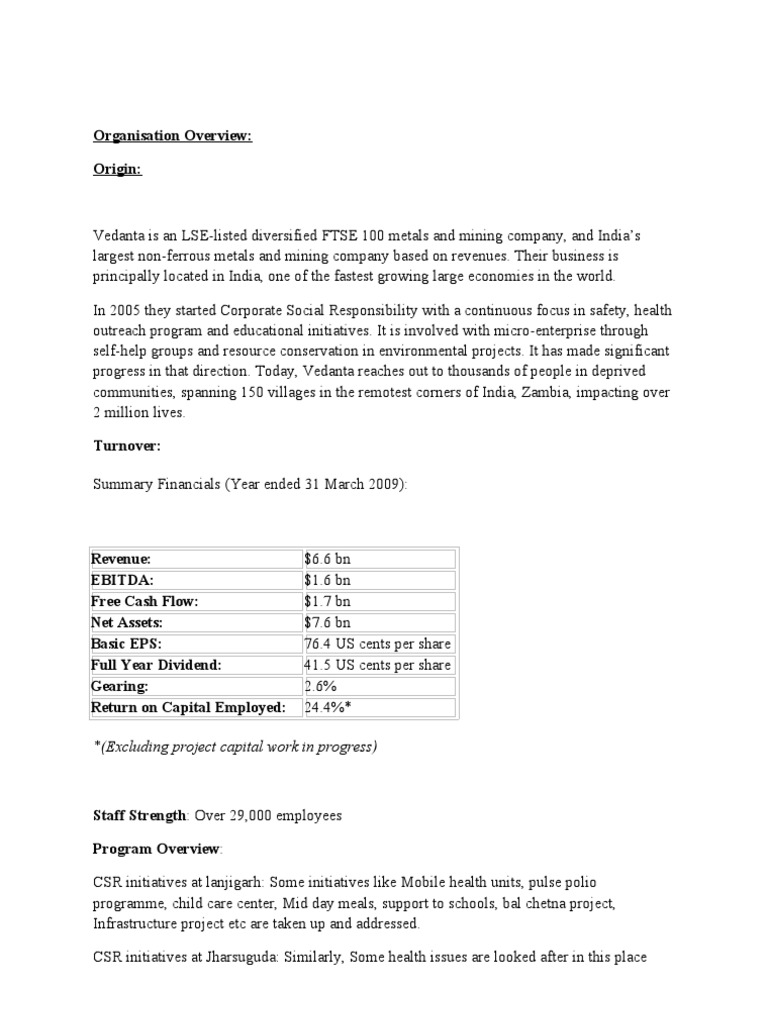 Vedanta's CSR Impact in India | PDF | Corporate Social Responsibility ...