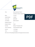 Marketing Research Report On An Analysis of Darren's Questionnaire