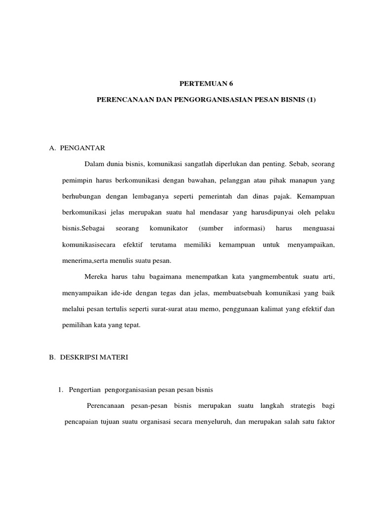 Perencanaan Dan Pengorganisasian Pesan Bisnis