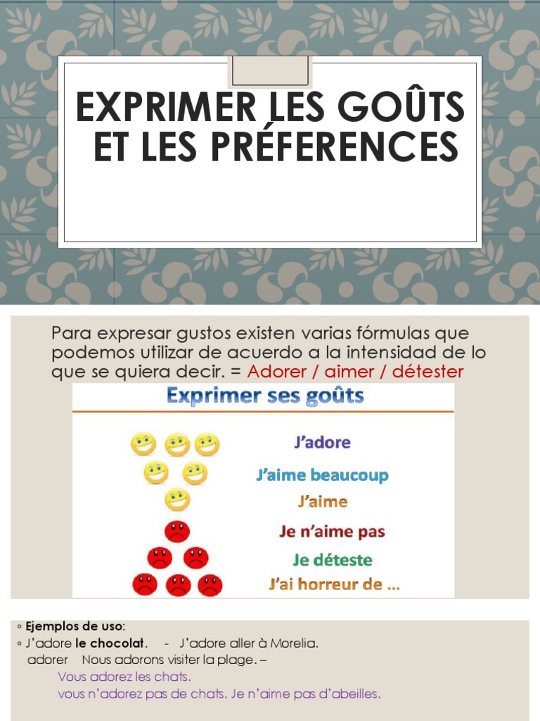 Exprimer Les Gouts Et Les Preferences La Negation Pdf Phrase Sujet Grammaire
