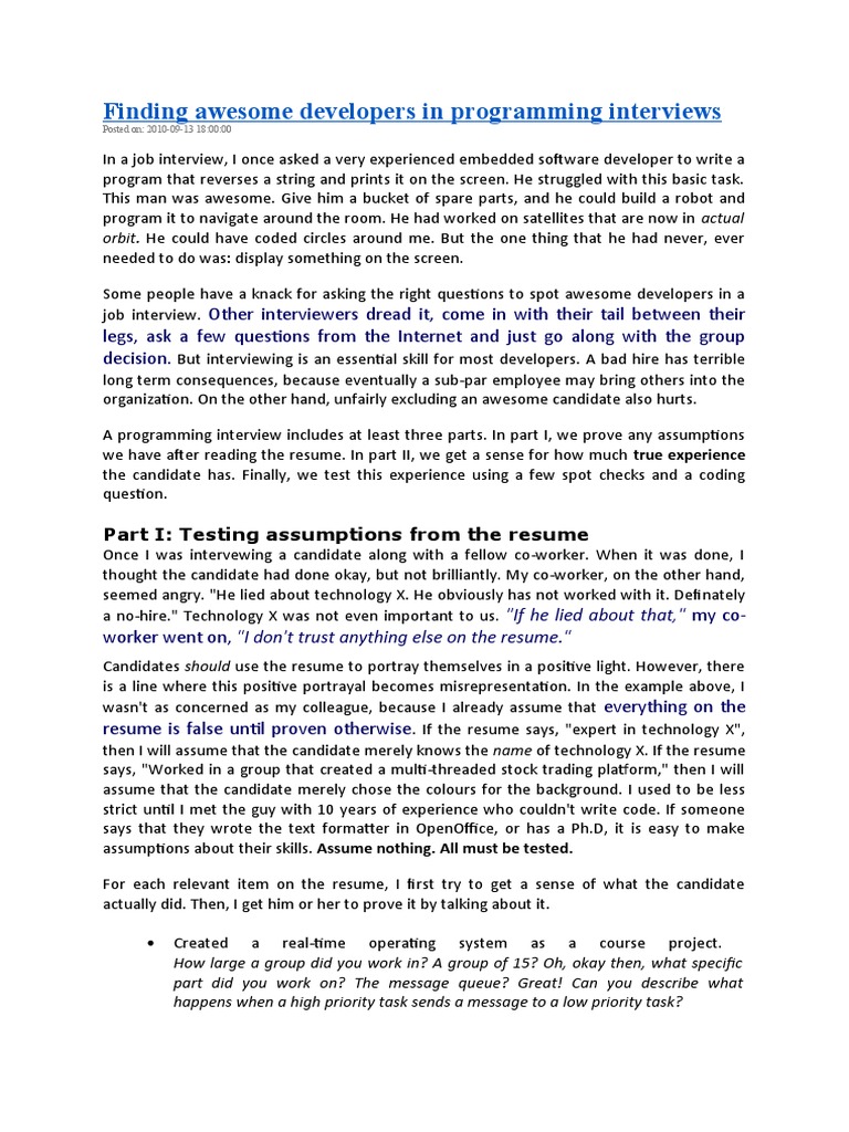 Finding awesome developers through programming interviews | PDF ...