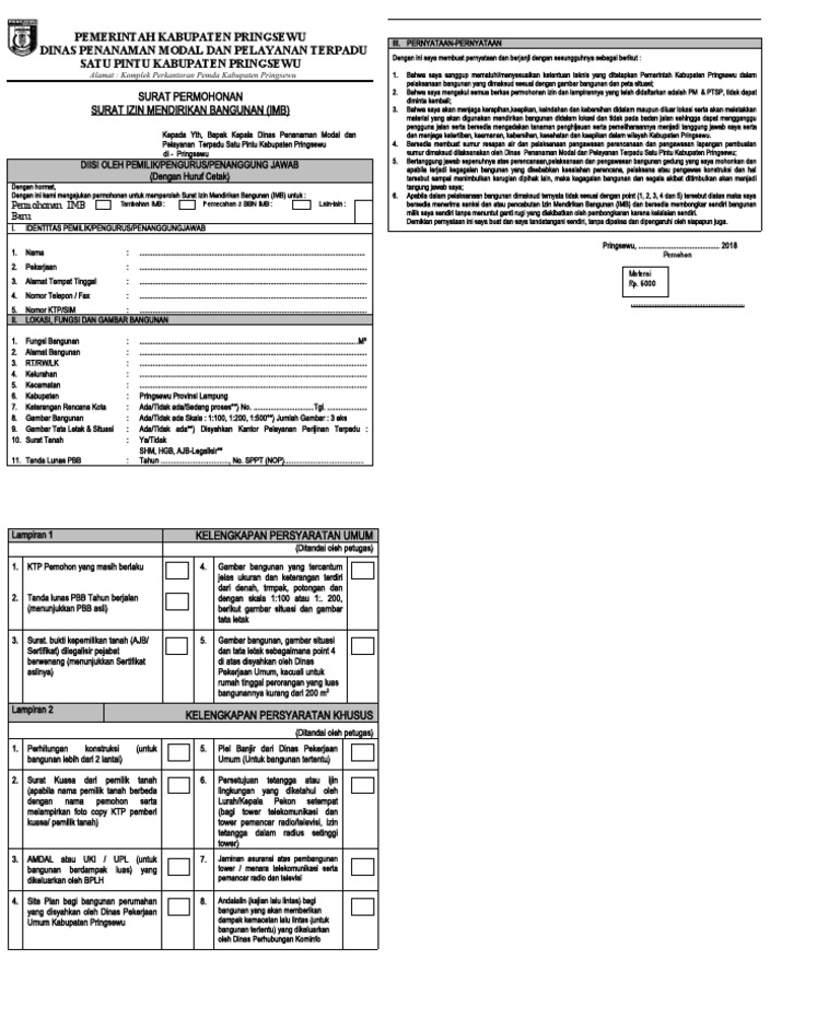 Surat Permohonan Surat Izin Mendirikan Bangunan (Imb) | PDF