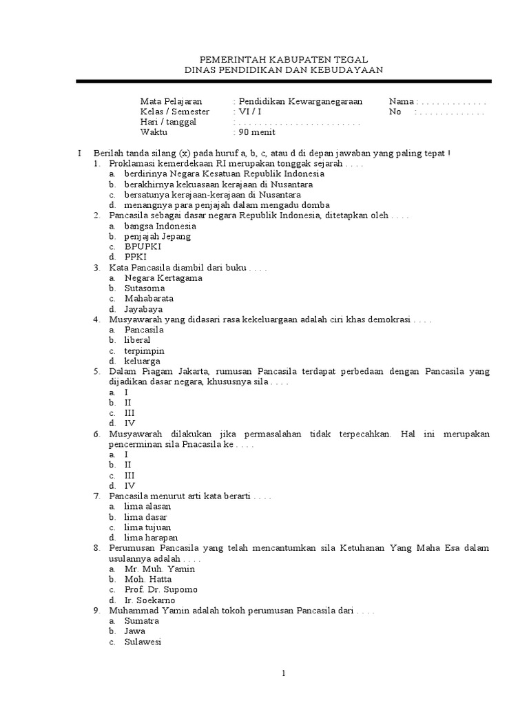 Soal PKN KLS 6 | PDF