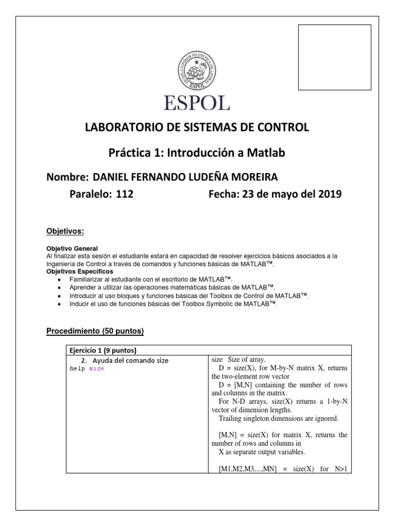 Laboratorio de Sistemas de Control Práctica 1: Introducción A Matlab ...