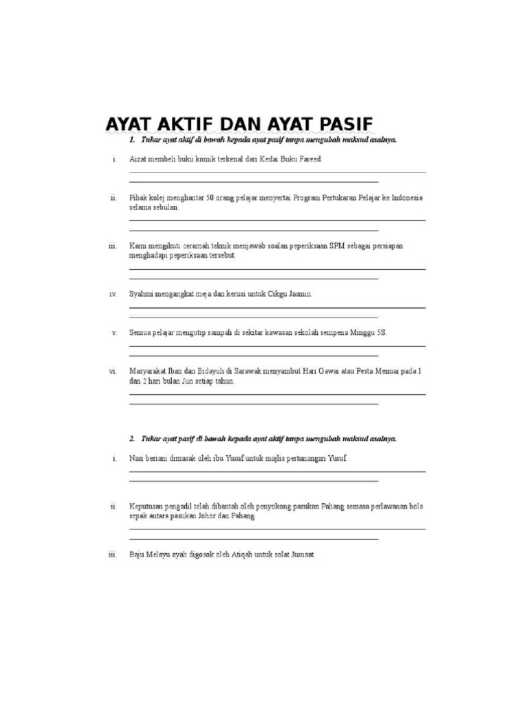 Latihan Ayat Aktif Dan Ayat Pasif Pdf