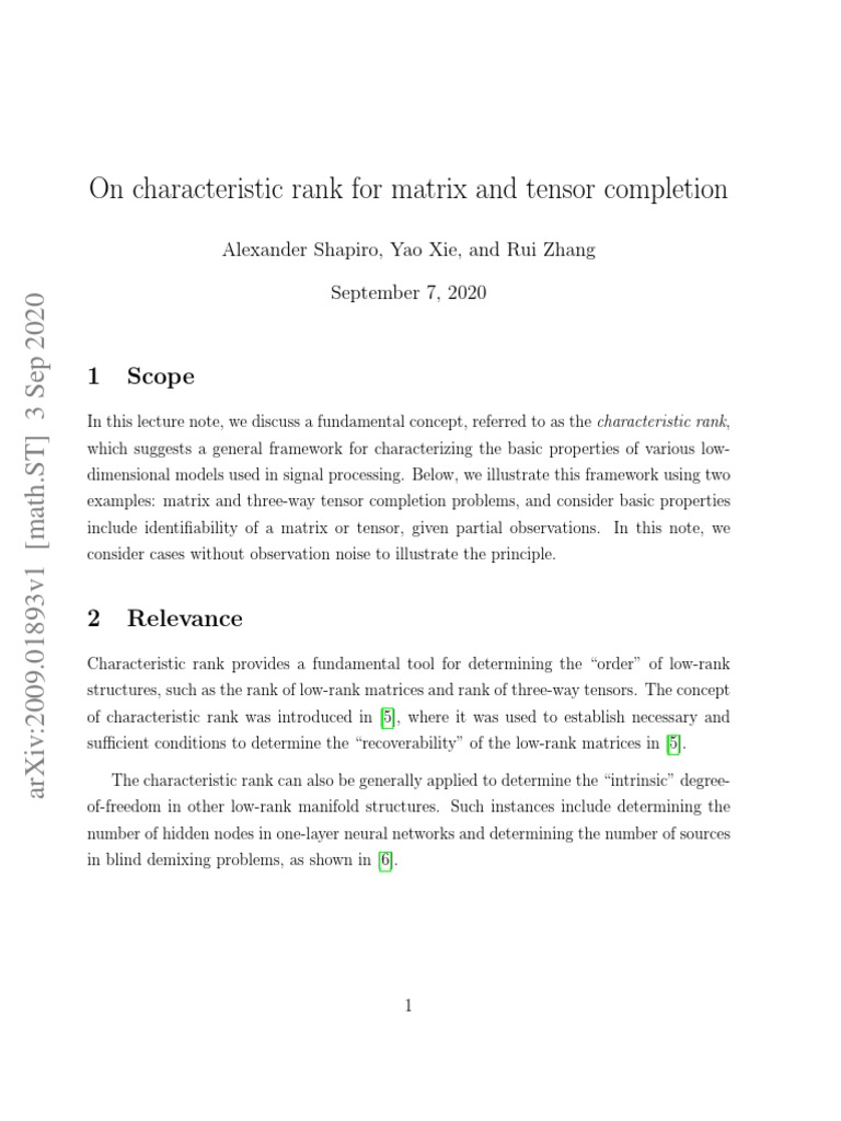 On Characteristic Rank For Matrix and Tensor Completion | PDF | Tensor ...