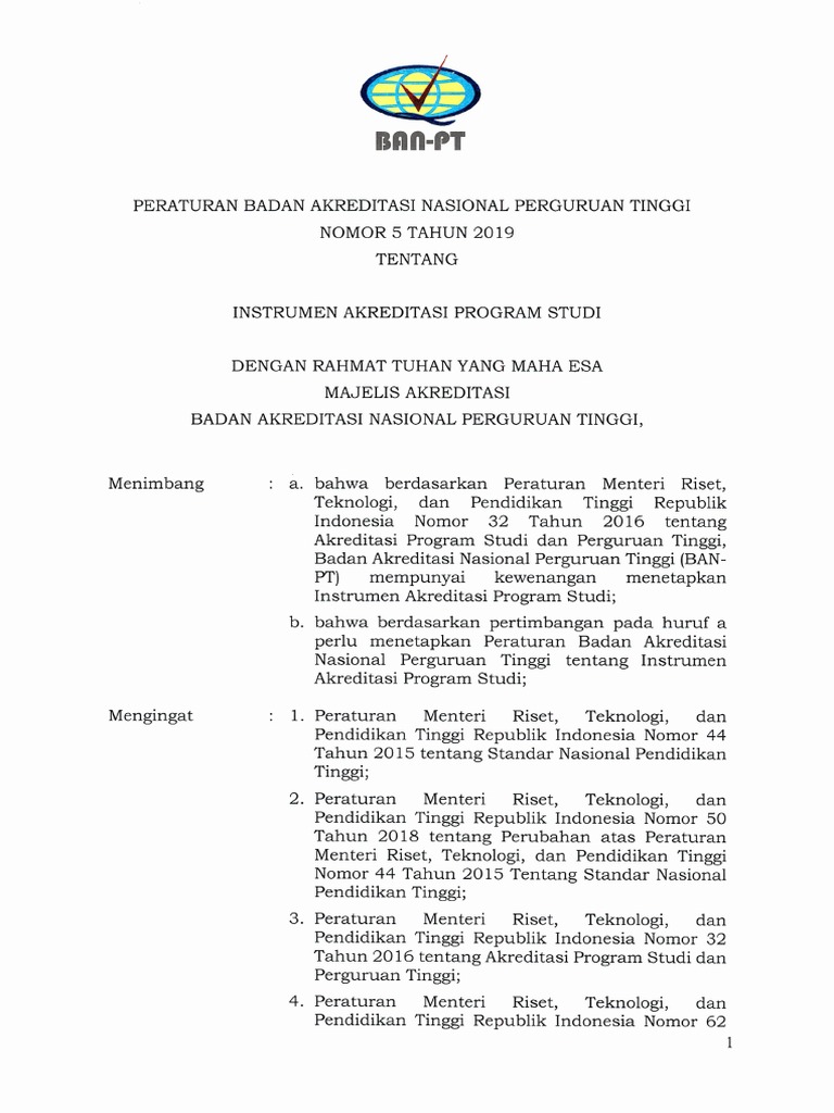 Peraturan BANPT No. 5 Tahun 2019 Instrumen APS PDF PDF