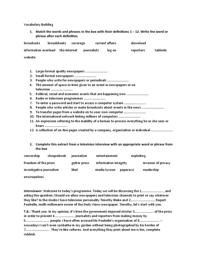 Vocabulary for Media and Journalism | PDF | Newspapers | Journalism