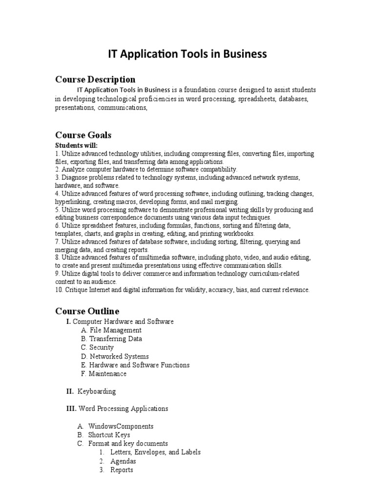 IT Application Tools in Business PDF Application Software Spreadsheet