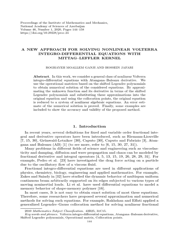Numerical Solutions for Nonlinear Volterra Equations | PDF | Nonlinear ...