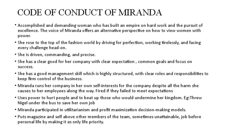 Code of Conduct of Miranda | PDF | Self-Improvement