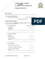 Anand Institute of Higher Technology Kazhipattur Department of Computer Science and Engineering Participant Feedback Form
