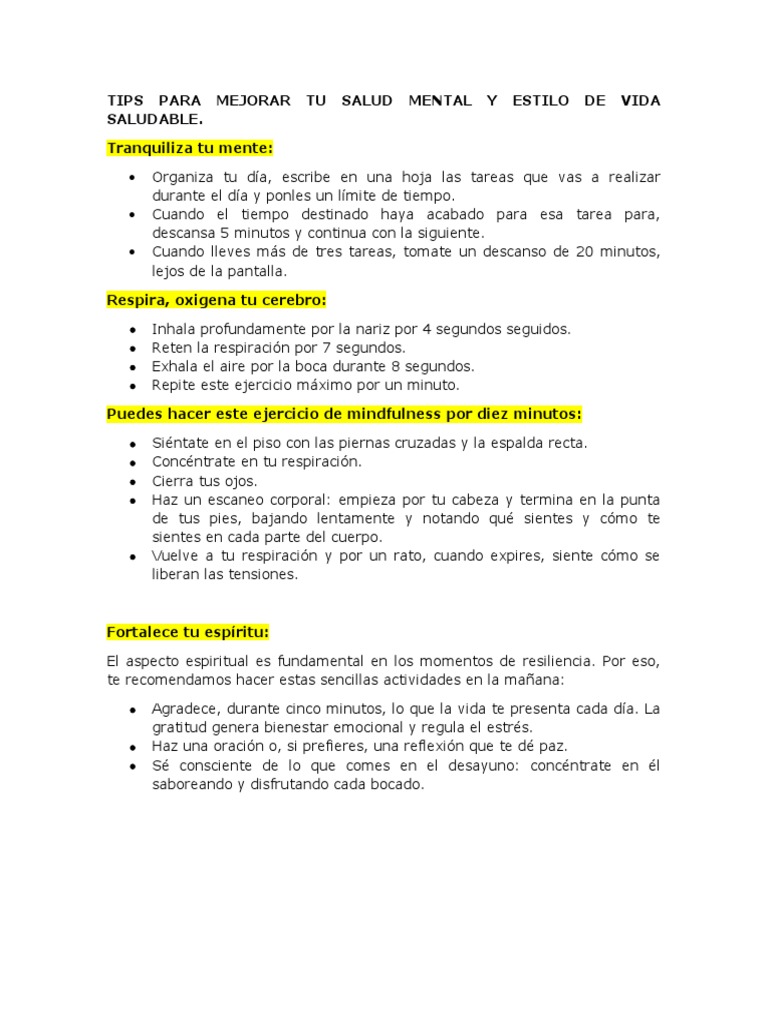 Mejora Tu Salud Mental y Estilo de Vida | PDF | Agua | Alimentos