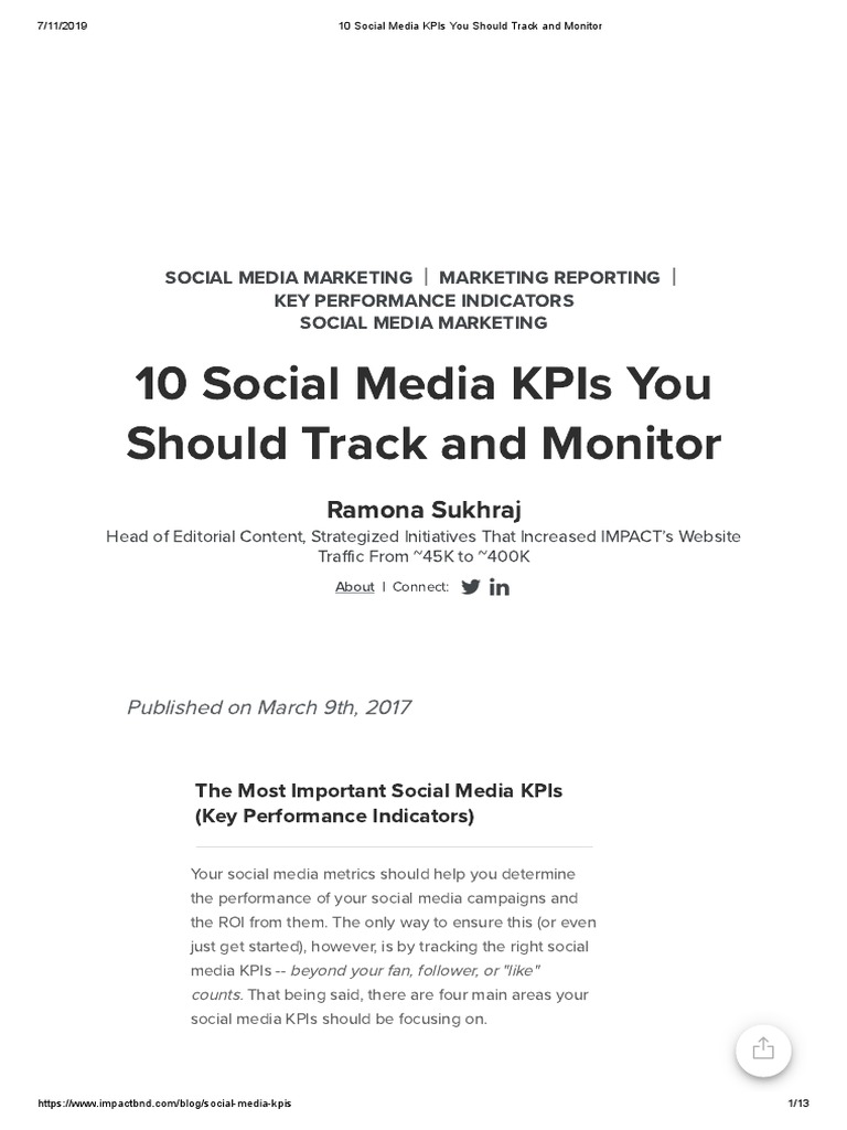 10 Social Media KPIs You Should Track and Monitor | PDF | Performance ...
