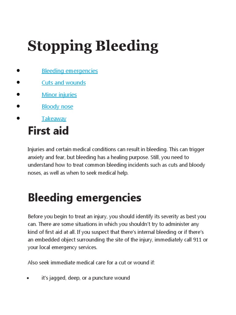 Stopping Bleeding: First Aid | PDF | Human Nose | Wound