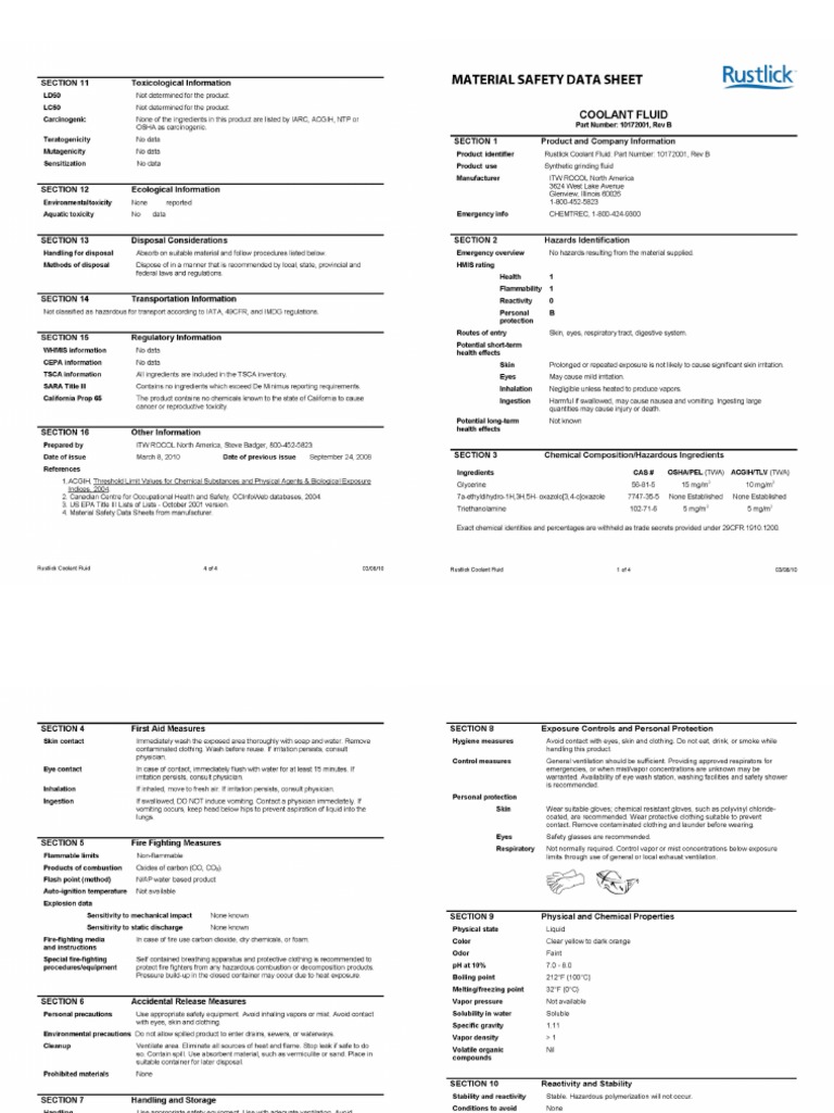10195610.A Coolant Fluid MSDS | PDF