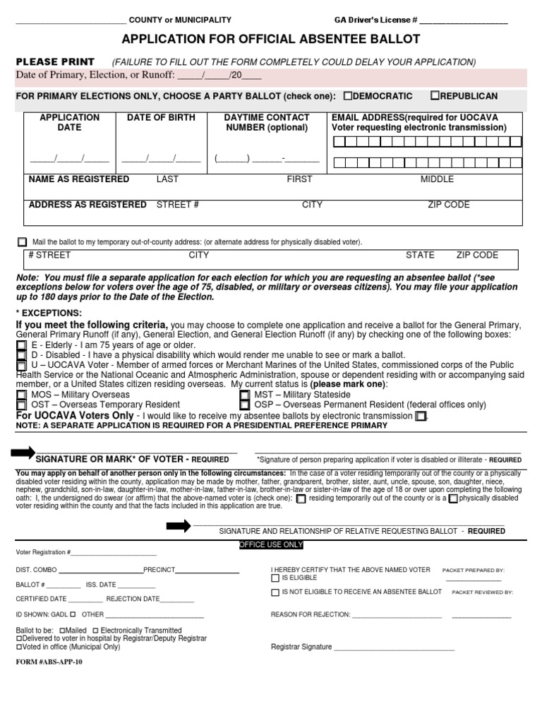 Absentee Ballot Application Absentee Ballot Voting