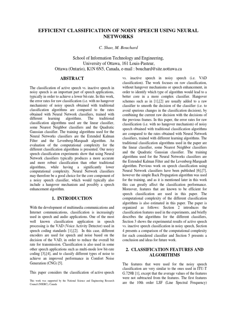 Efficient Classification of Noisy Speech Using Neural Networks | PDF ...
