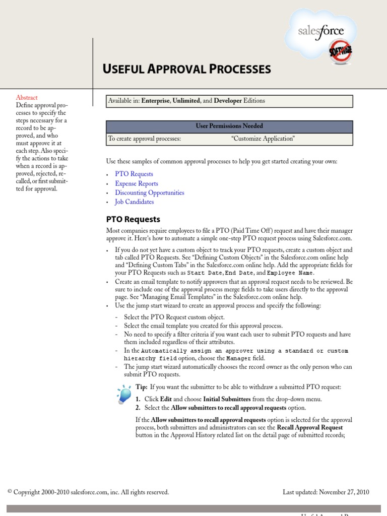 Salesforce Useful Approval Processes PDF Salesforce Com Computing