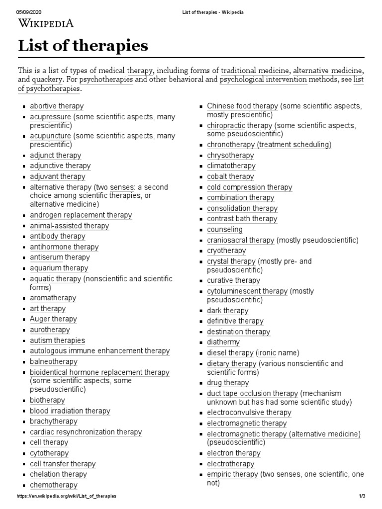 List of Therapies | PDF | Therapy | Alternative Medicine