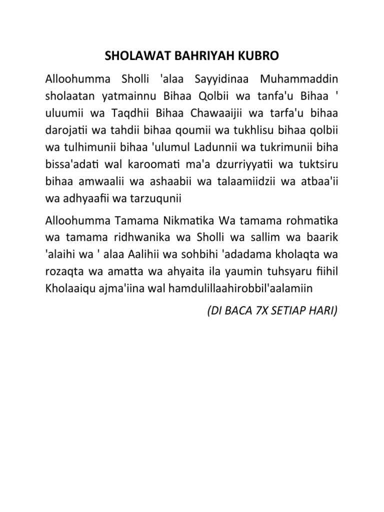 Sholawat Bahriyah Kubro Docx