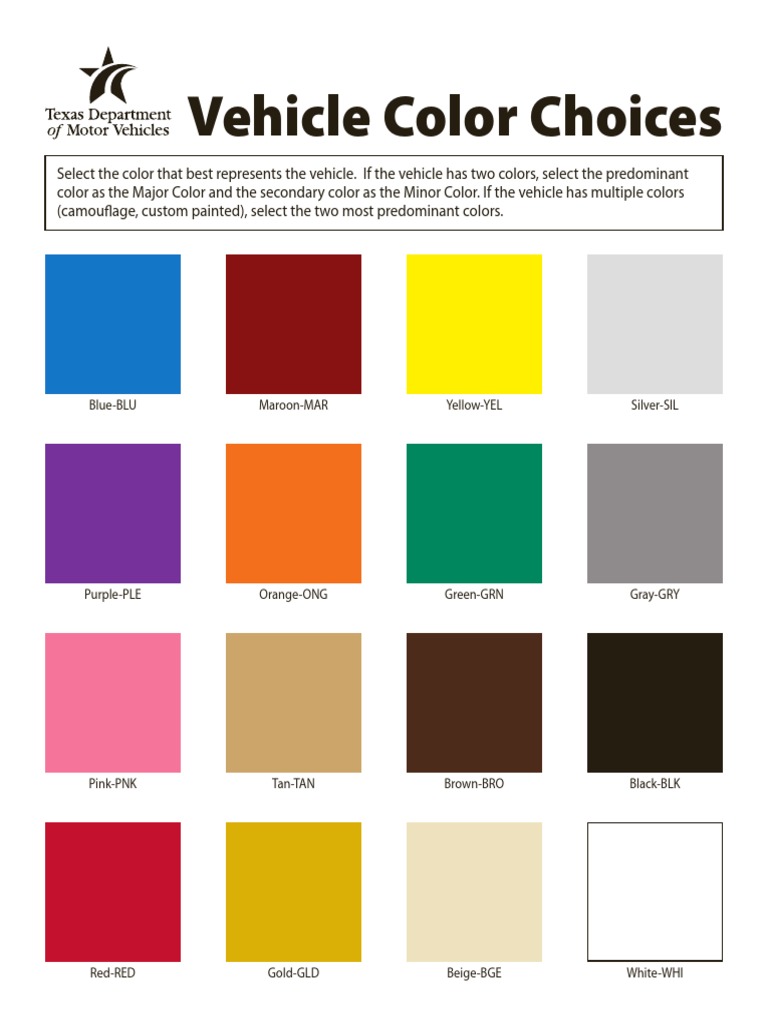 Vehicle Color Selection Guide | PDF