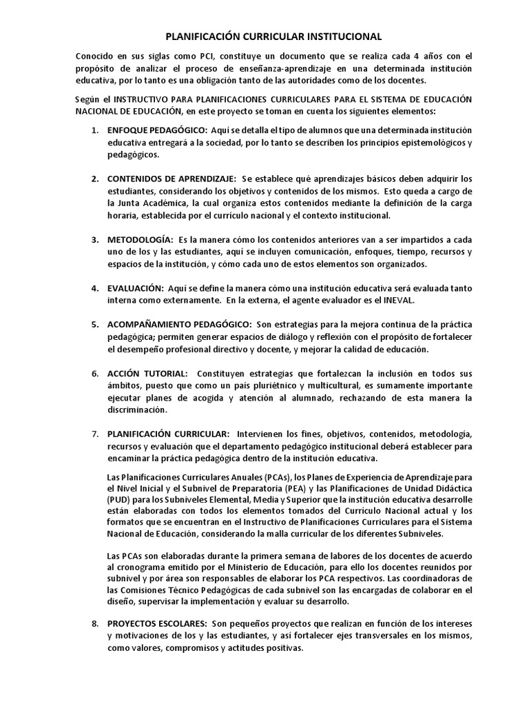 Elementos de la Planificación Curricular | PDF | Plan de estudios ...