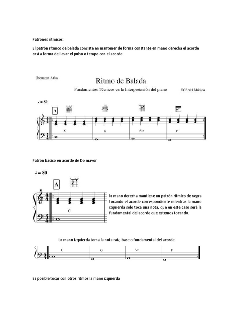 Patrones Rítmicos para Baladas en Piano | PDF