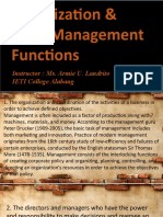 Organization & Management Functions: Instructor: Ms. Armie U. Landrito IETI College Alabang