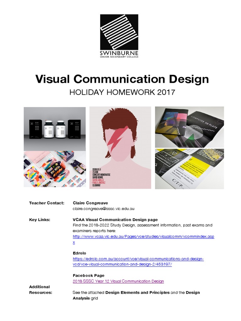 VCD Holiday Homework 2018 | PDF | Design | Design Thinking