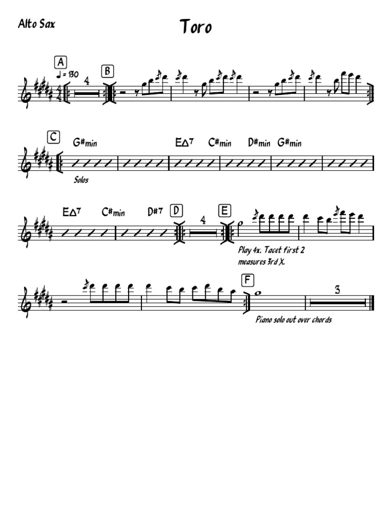 Alto Saxophone and Piano Performance Score Featuring Solos in G Sharp