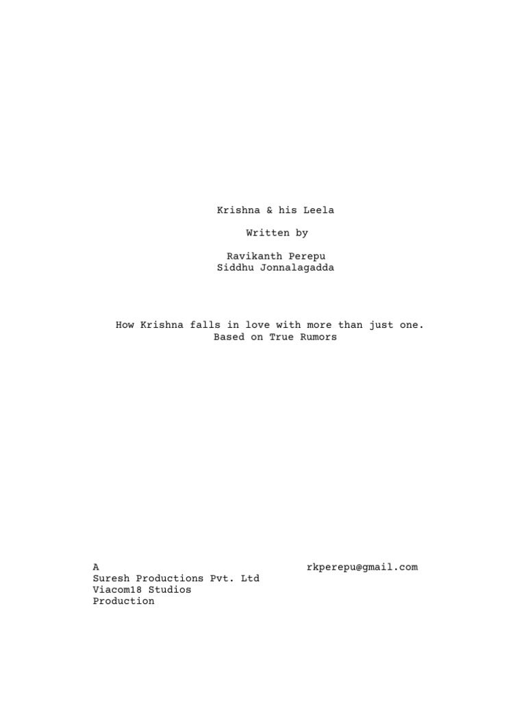 Krishna His Leela Screenplay | PDF