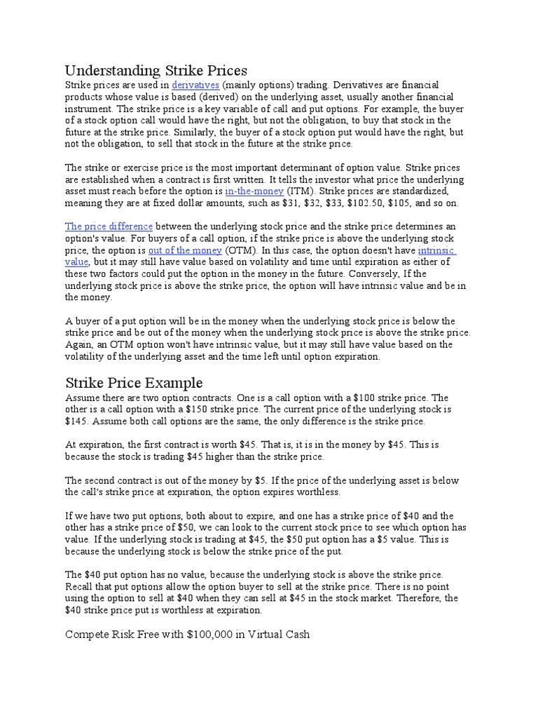 Understanding Strike Prices PDF Put Option Option (Finance)