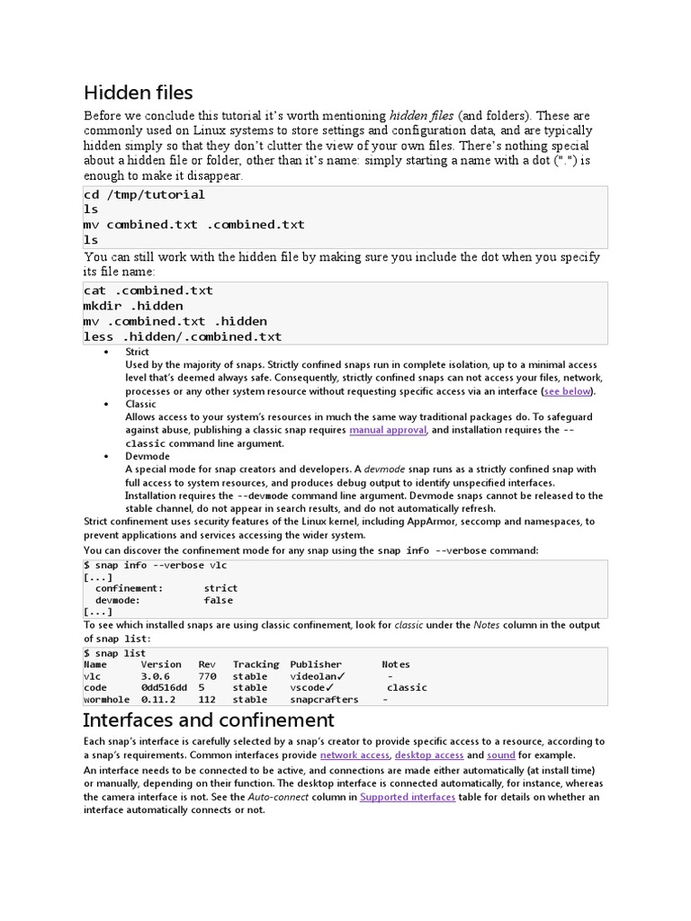 Hidden Files: CD /tmp/tutorial Ls Ls | Download Free PDF | Interface ...