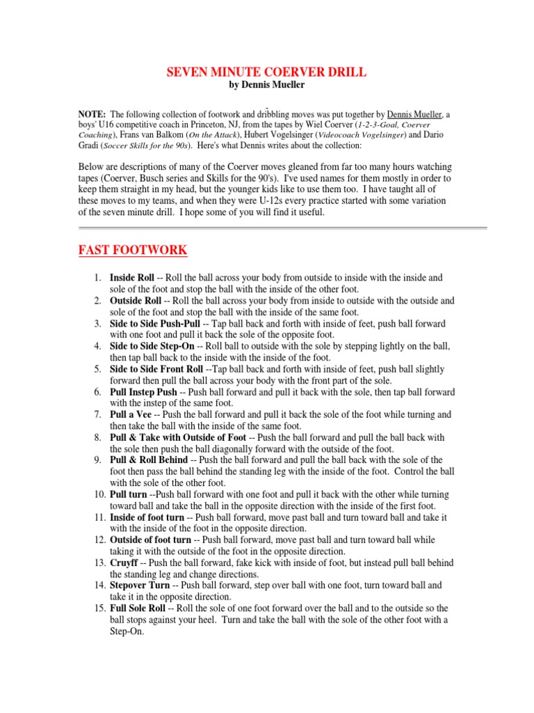 Seven Minute Coerver Soccer Drill | PDF | Foot | Sports