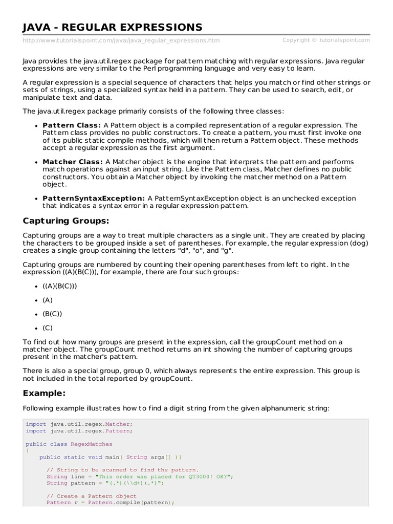 Java - Regular Expressions: Capturing Groups | PDF | Regular Expression ...