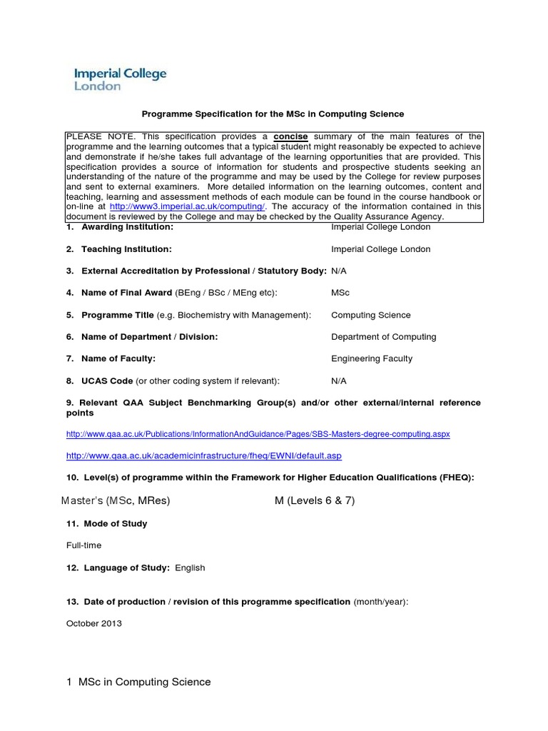 MSc in Computing Science Overview | PDF | Master's Degree | Computer ...