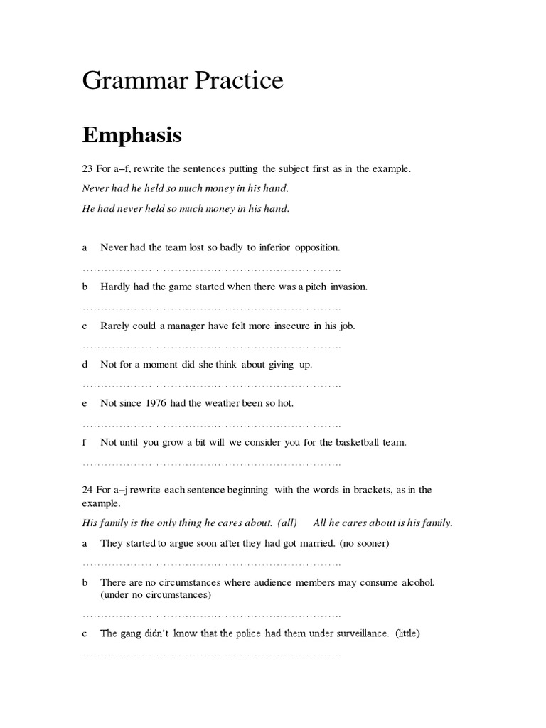 Emphasis in Sentence Structure Exercises | PDF | History
