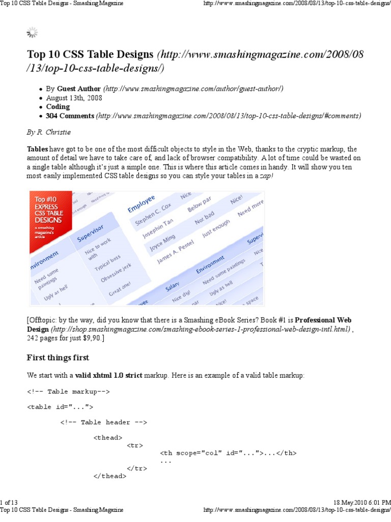 Top 10 CSS Table Designs Explained | PDF | Web Development | Hypertext