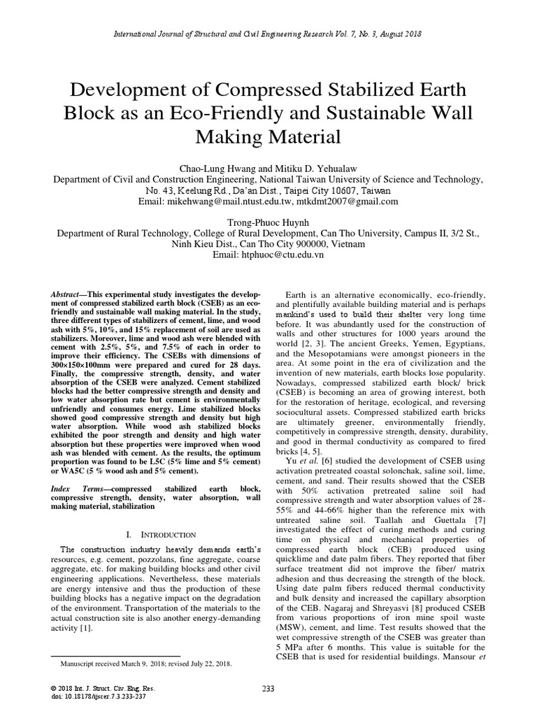 Development of Compressed Stabilized Earth Block As An Eco-Friendly and ...
