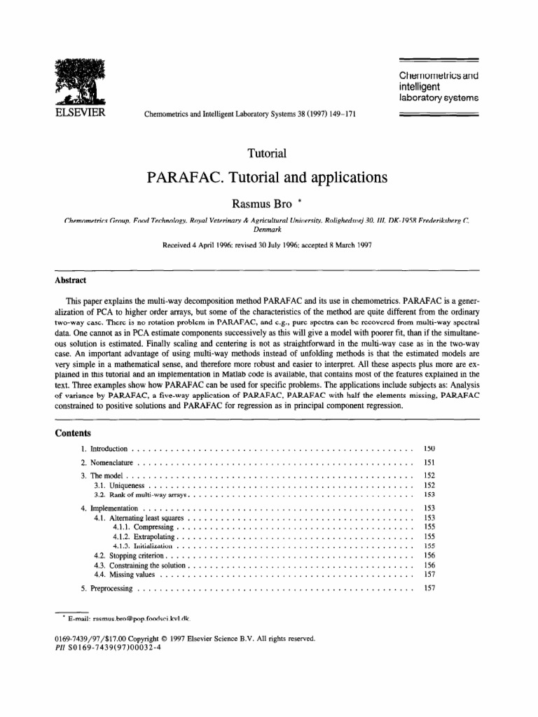 PARAFAC. Tutorial and Applications: Elsevier | PDF | Principal ...