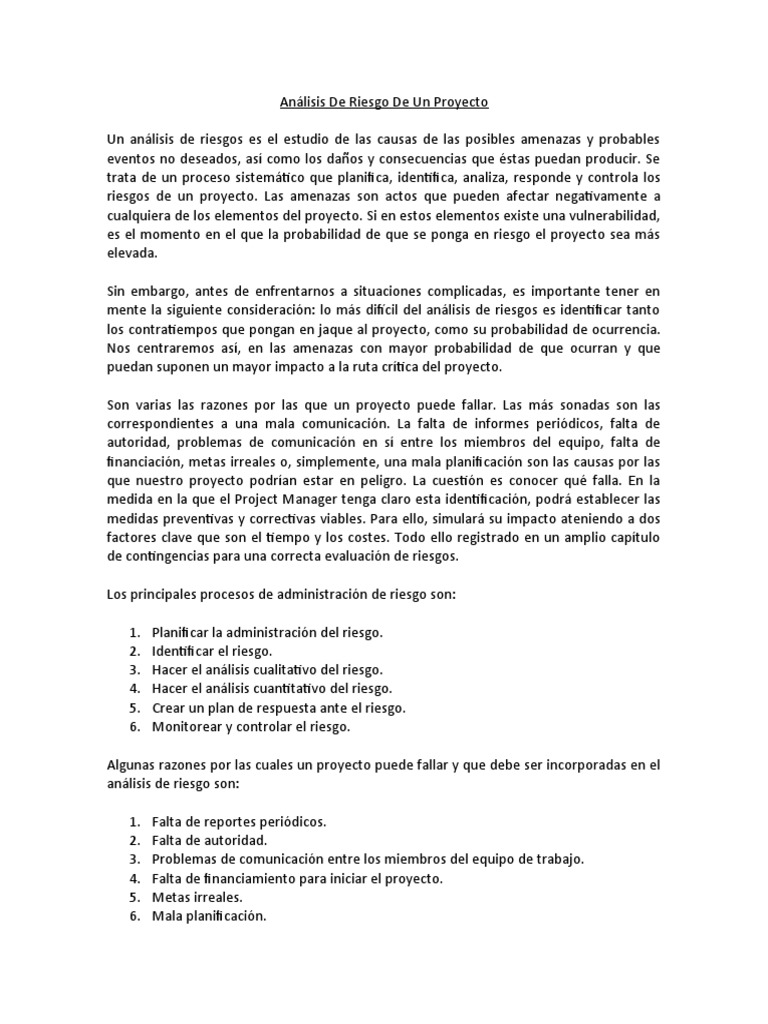 Análisis de Riesgo en Proyectos | PDF | Toma de decisiones | Riesgo